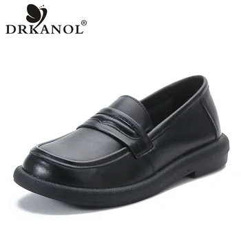 DRKANOL/ 2023, Лоферы ръчно изработени в Ретро стил, без закопчалка, Дамски Ежедневни обувки на плоска подметка От естествена телешка кожа, Пролет-Есен, фини обувки на нисък ток