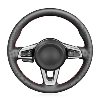 Зашити на ръка Черна капачка на кормилното колело от изкуствена кожа за Mazda MX-5 2016-2019