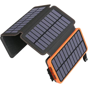 Слънчево зарядно устройство Power Bank 25000 ма батерия, Преносимо слънчево зарядно за телефон, 4 слънчеви панели, външна батерия за мобилни телефони, Къмпинг на открито