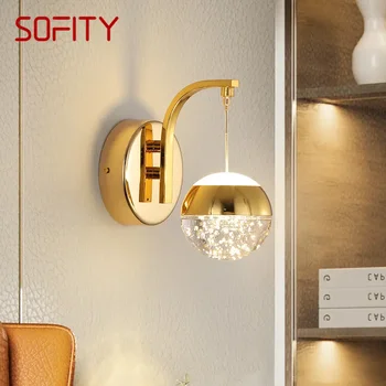 Стенен лампа SOFITY Gold Crystal е в Скандинавски Стил, Просто халба бира с мехурчета, led осветителни тела за дома Спални, Декоративни