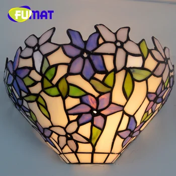 Стенен лампа от витражного стъкло FUMAT Тифани, европейски ретро електрическа лампа, за украса на тераси, хол, прикроватной нощни шкафчета, монтиран на стената лампа в коридора